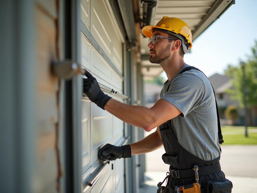 Professional Rhodhiss Garage Doors installer mounting a new garage door panel with precision and care